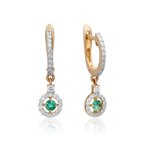 Серьги с английским замком из красного золота с изумрудом и бриллиантами 02-0862-00-106-1110-30