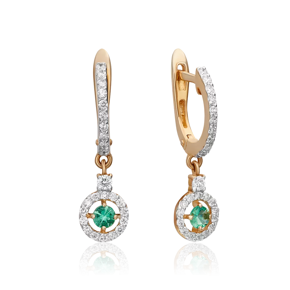 Серьги с английским замком из красного золота с изумрудом и бриллиантами 02-0862-00-106-1110-30