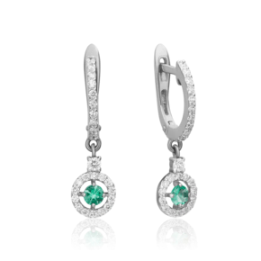 Серьги с английским замком из белого золота с изумрудом и бриллиантами 02-0862-00-106-1120-30