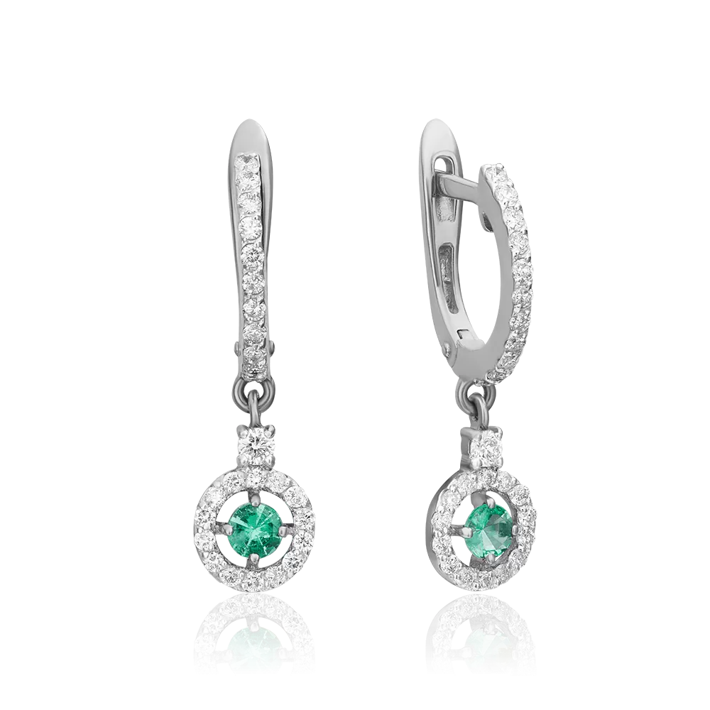Серьги с английским замком из белого золота с изумрудом и бриллиантами 02-0862-00-106-1120-30
