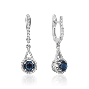Серьги с английским замком из белого золота с сапфиром и бриллиантами 02-0863-00-105-1120-30