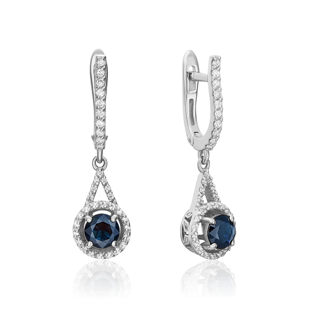 Серьги с английским замком из белого золота с сапфиром и бриллиантами 02-0863-00-105-1120-30