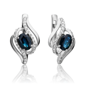 Серьги с английским замком из белого золота с сапфиром и бриллиантами 02-0864-00-105-1120-30