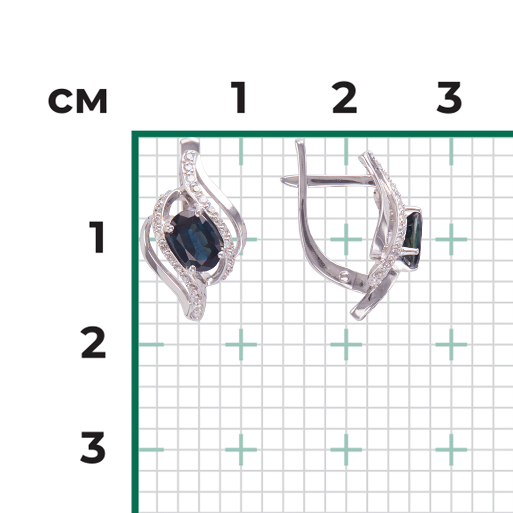 Серьги с английским замком из белого золота с сапфиром и бриллиантами 02-0864-00-105-1120-30