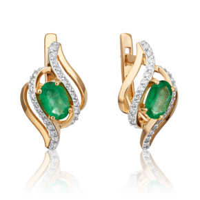 Серьги с английским замком из красного золота с изумрудом и бриллиантами 02-0864-00-106-1110-30