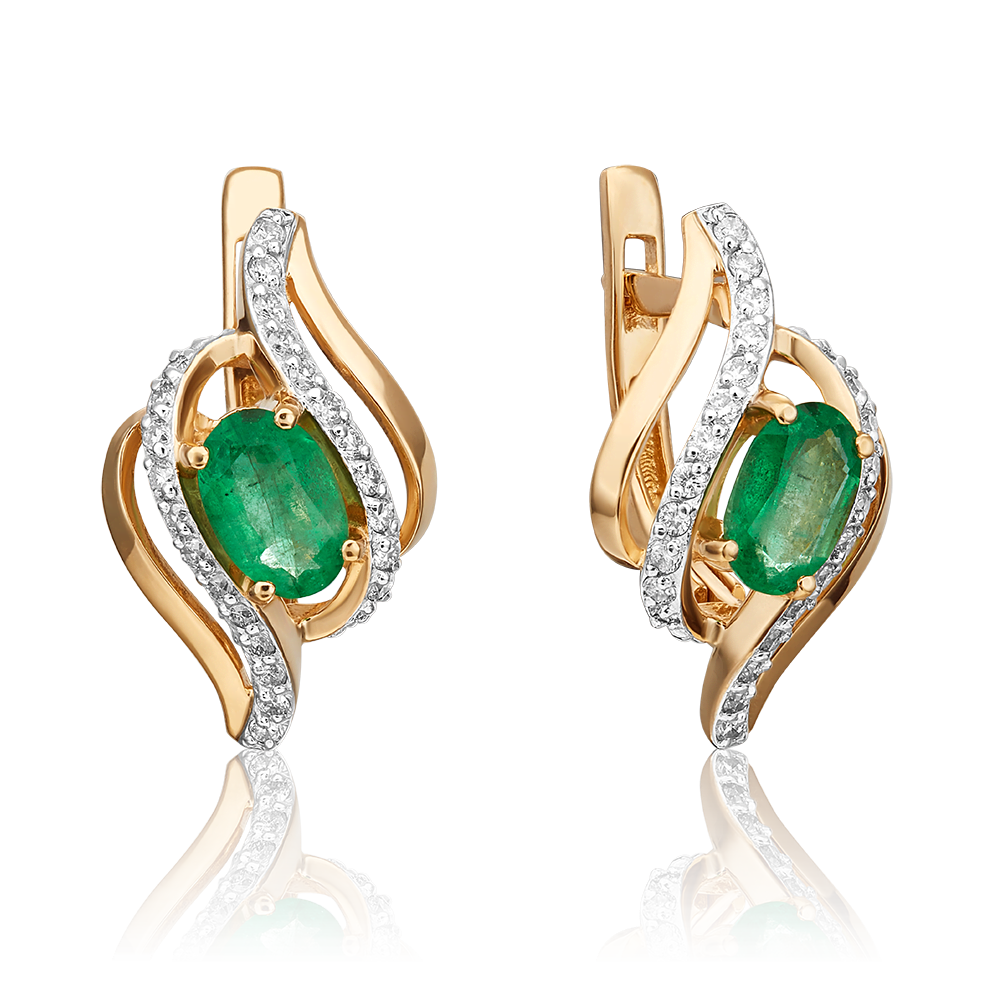 Серьги с английским замком из красного золота с изумрудом и бриллиантами 02-0864-00-106-1110-30