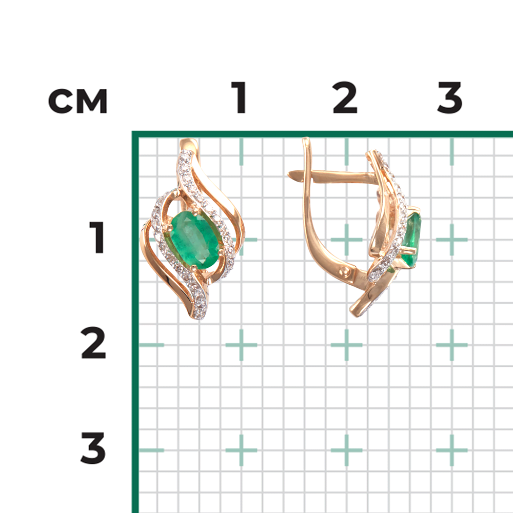 Серьги с английским замком из красного золота с изумрудом и бриллиантами 02-0864-00-106-1110-30