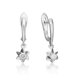 Серьги с английским замком из белого золота с бриллиантом 02-0934-00-101-1120-30