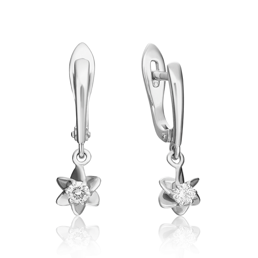 Серьги с английским замком из белого золота с бриллиантом 02-0934-00-101-1120-30