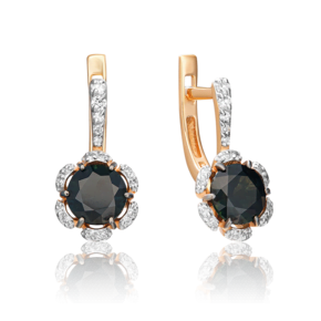 Серьги с английским замком из красного золота с сапфиром и бриллиантами 02-0935-00-105-1110-30