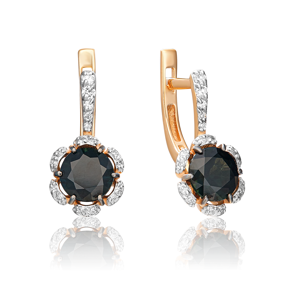 Серьги с английским замком из красного золота с сапфиром и бриллиантами 02-0935-00-105-1110-30