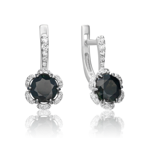 Серьги с английским замком из белого золота с сапфиром и бриллиантами 02-0935-00-105-1120-30