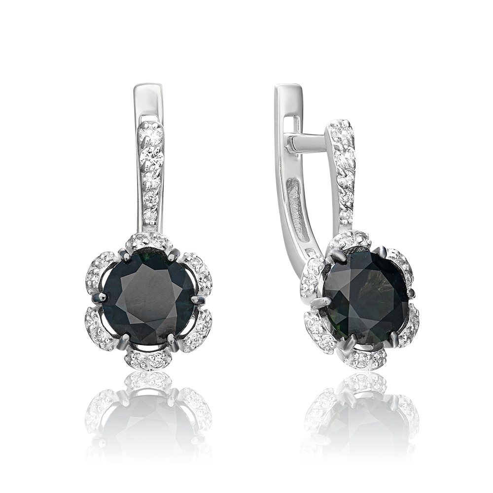 Серьги с английским замком из белого золота с сапфиром и бриллиантами 02-0935-00-105-1120-30