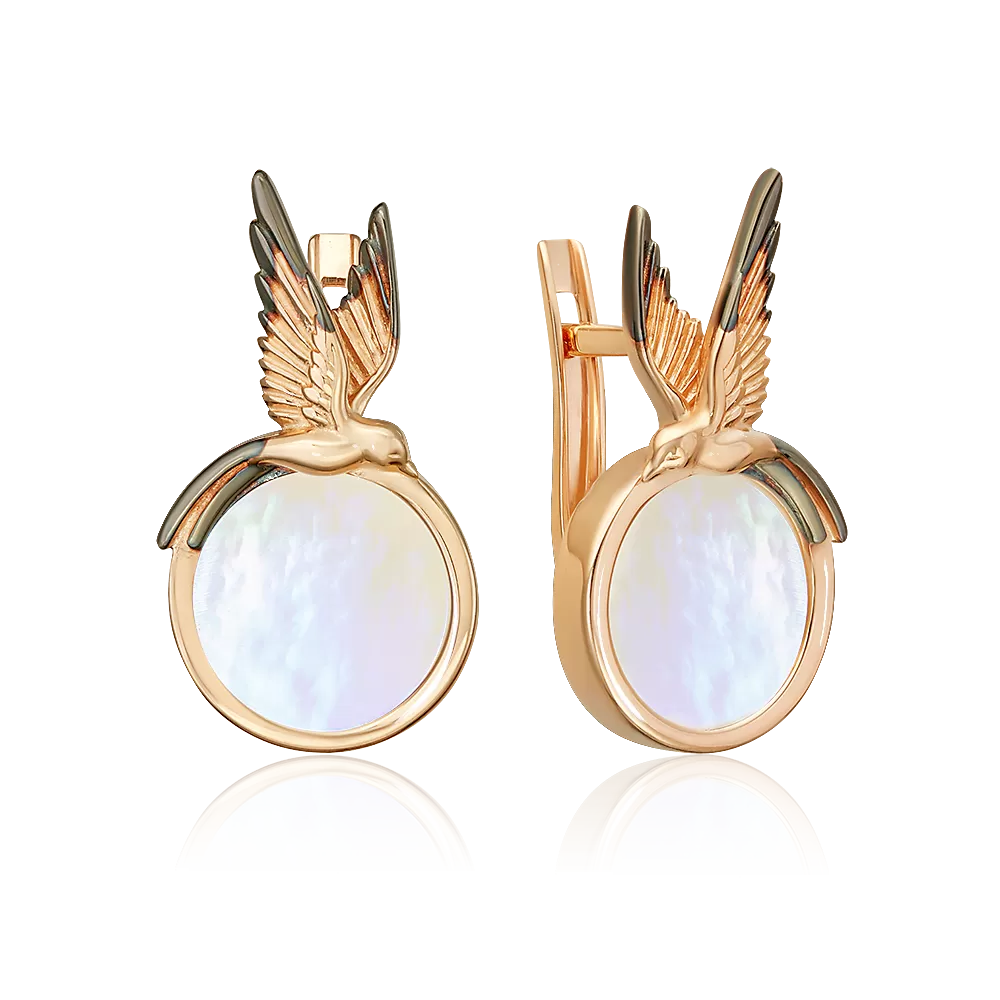 Серьги «Солнечный полдень» с английским замком из красного золота с перламутром 02-5463-00-744-1110