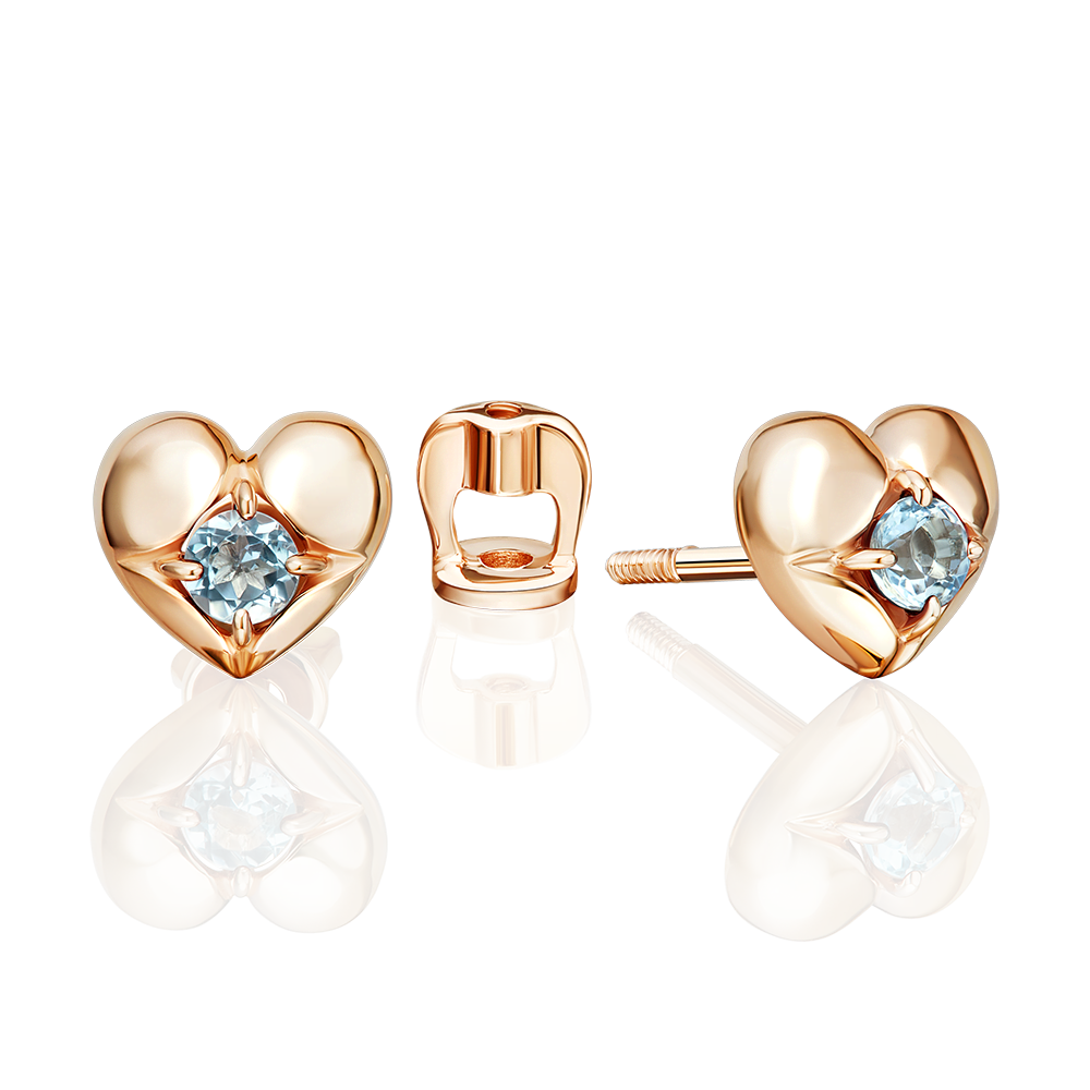 Серьги-пусеты «Сердца» из красного золота с топазом 02-5392-00-201-1110