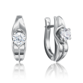 Серьги с английским замком из белого золота с фианитом 02-4283-00-501-1120-38