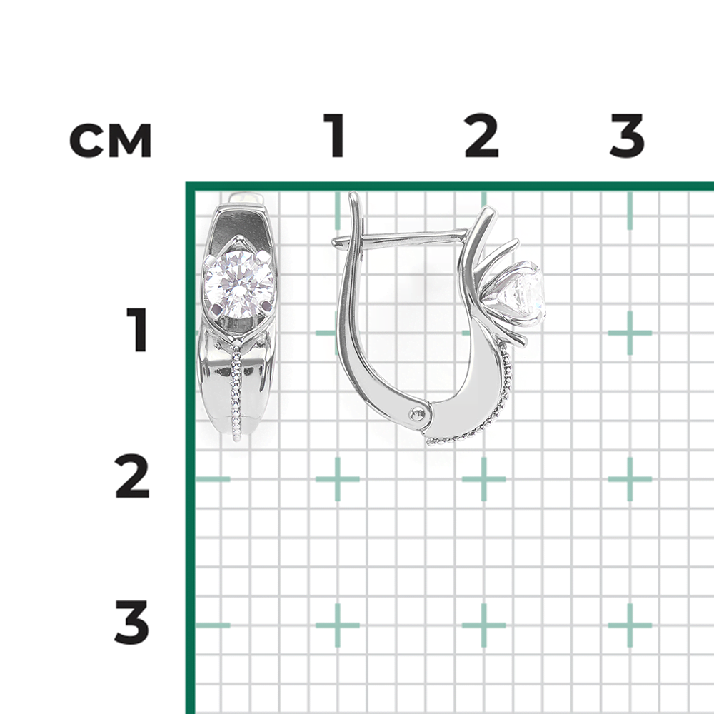 Серьги с английским замком из белого золота с фианитом 02-4283-00-501-1120-38