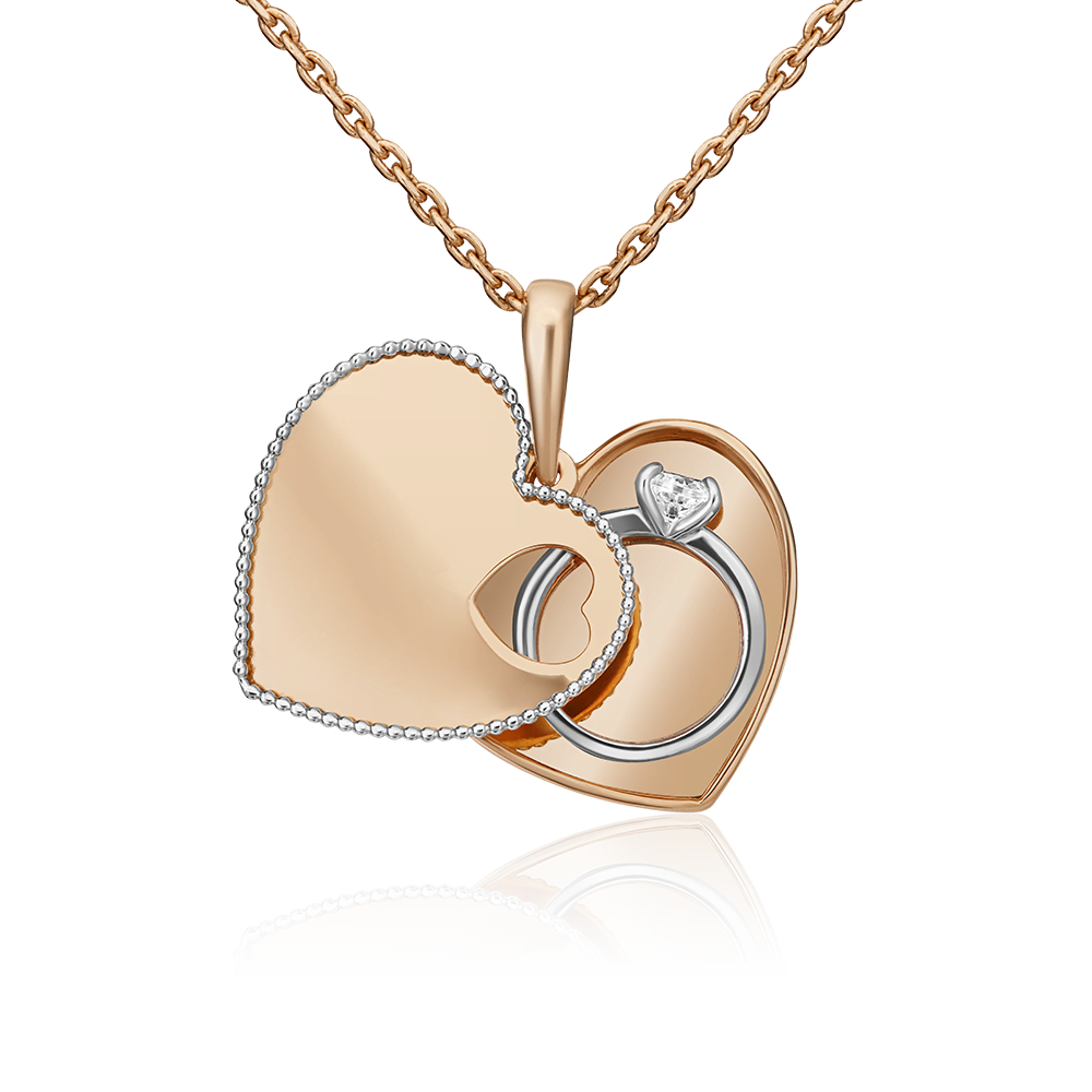 Подвеска «Сердце» из комбинированного золота с фианитом 03-3017-00-401-1111-48