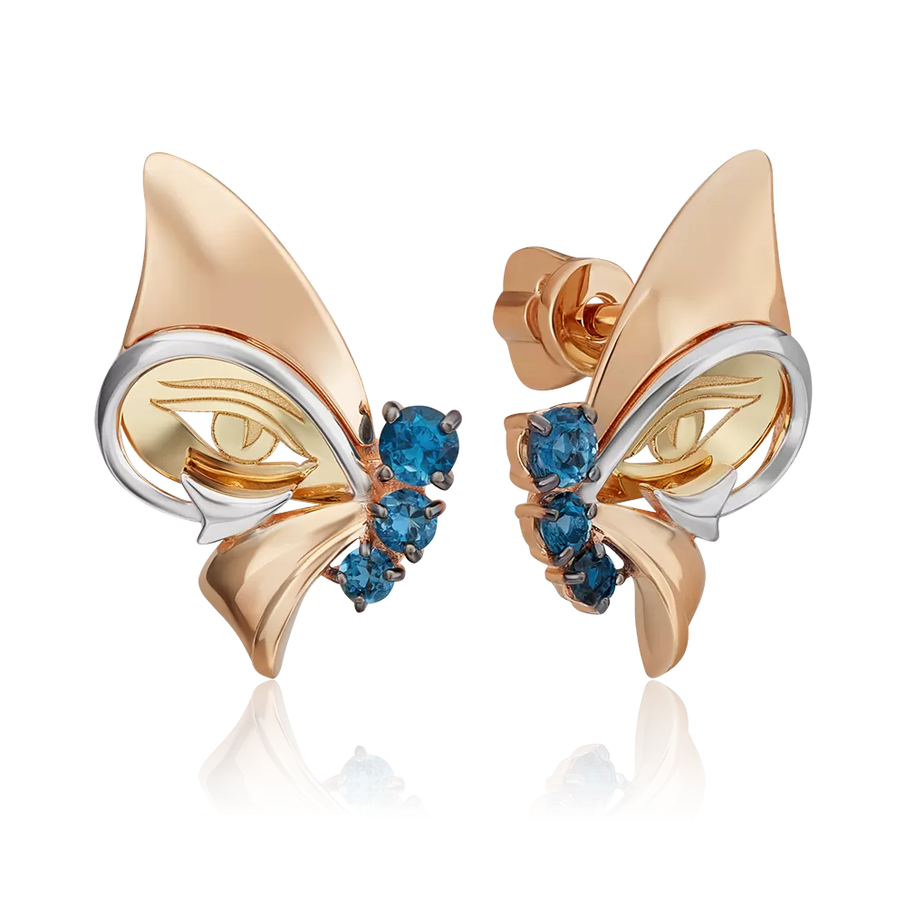 Серьги-пусеты «Тайна красоты» из комбинированного золота с топазами 02-4865-00-201-1113