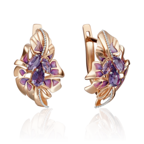 Серьги с английским замком из красного золота с аметистами и эмалью 02-4104-00-203-1110-57