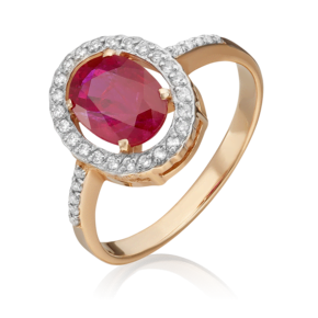 Кольцо из красного золота с рубином и бриллиантами