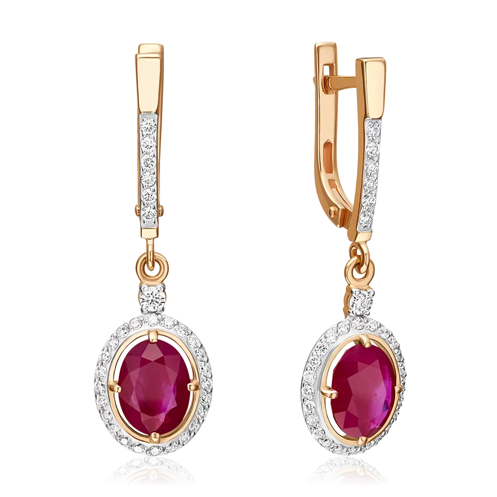 Серьги с английским замком из красного золота с рубином и бриллиантами 02-1370-00-107-1110-30