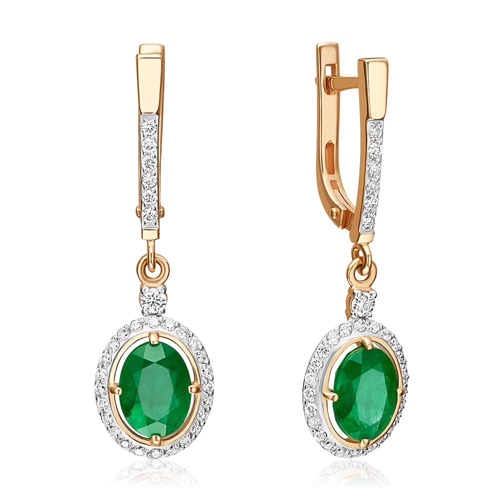 Серьги с английским замком из красного золота с изумрудом и бриллиантами 02-1370-00-106-1110-30