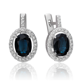 Серьги с английским замком из белого золота с сапфиром и бриллиантами 02-1394-00-105-1120-30