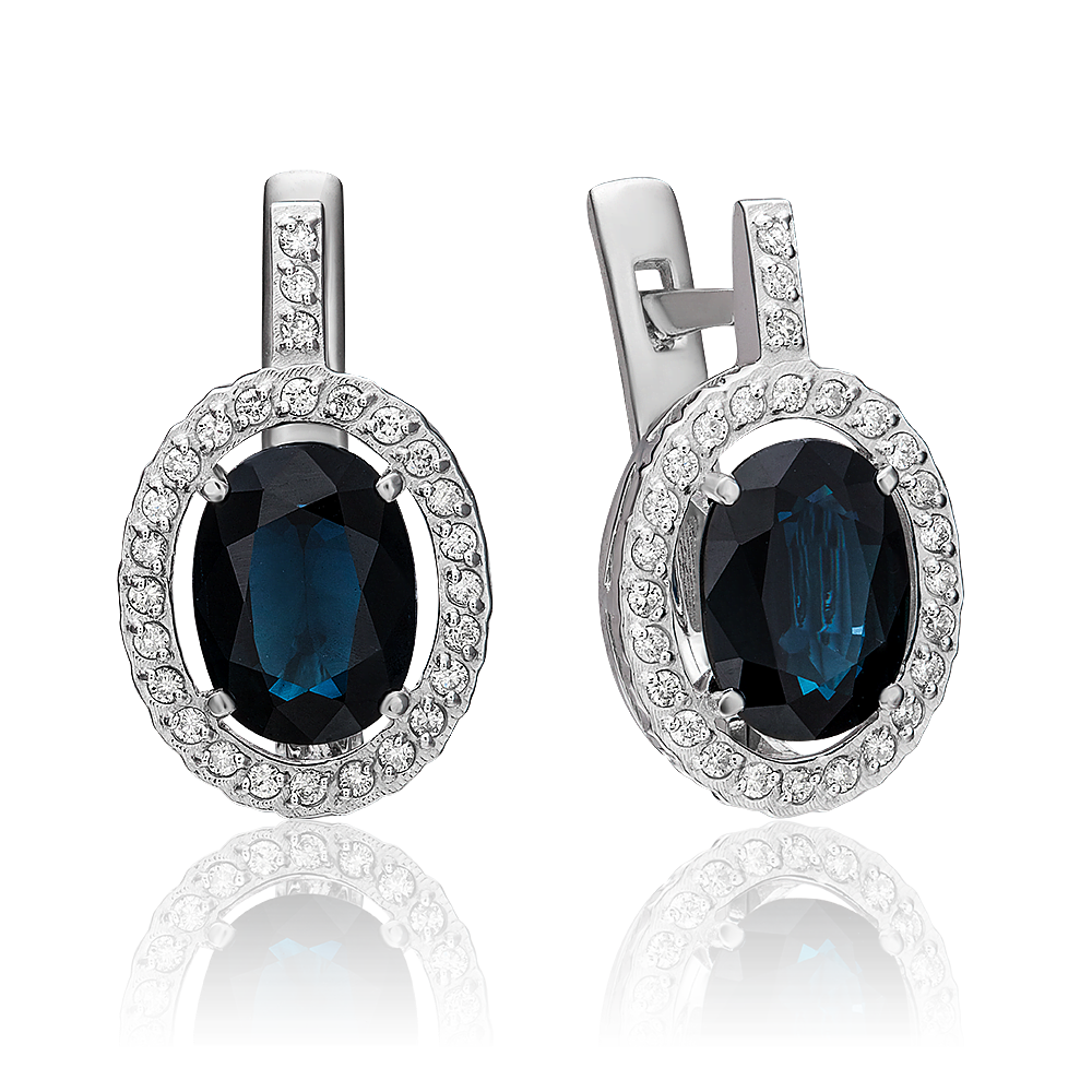 Серьги с английским замком из белого золота с сапфиром и бриллиантами 02-1394-00-105-1120-30