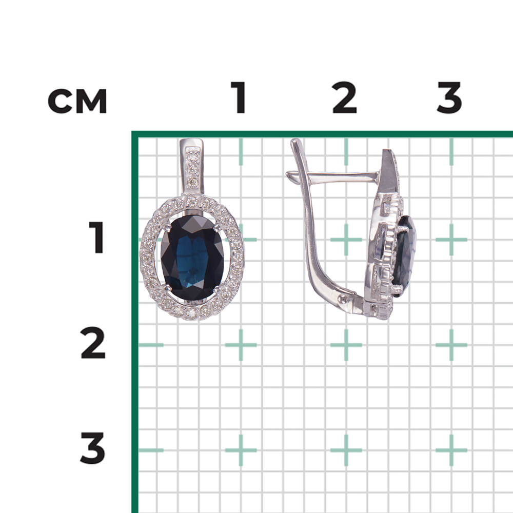 Серьги с английским замком из белого золота с сапфиром и бриллиантами 02-1394-00-105-1120-30