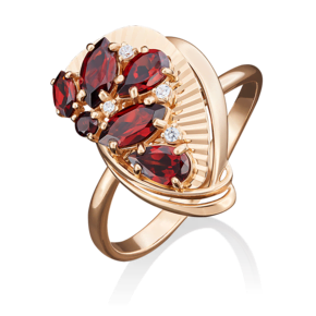 Кольцо из красного золота с гранатами и фианитами 01-5032-00-210-1110-46