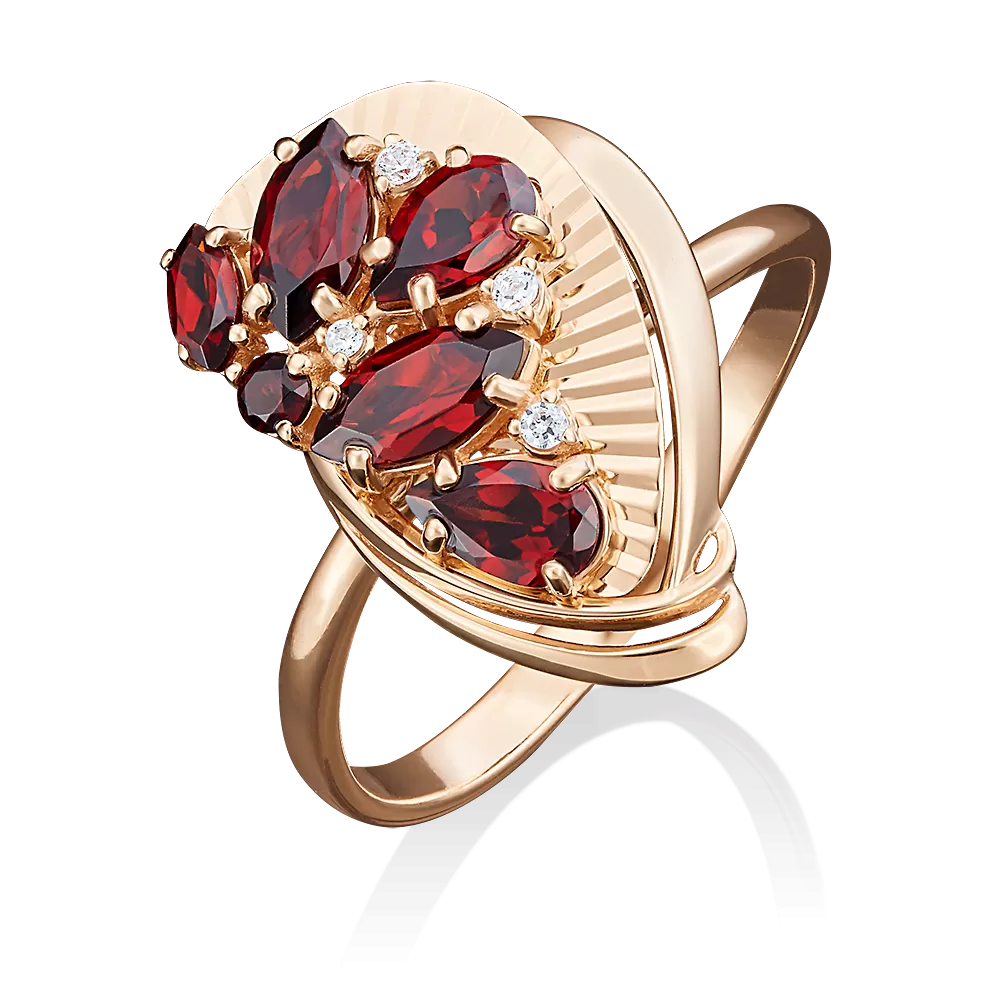Кольцо из красного золота с гранатами и фианитами 01-5032-00-210-1110-46