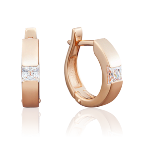 Серьги с английским замком из красного золота с бриллиантом