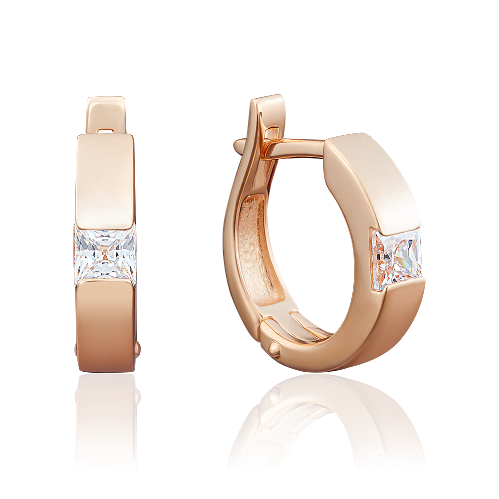 Серьги с английским замком из красного золота с бриллиантом 02-3935-00-101-1110-30