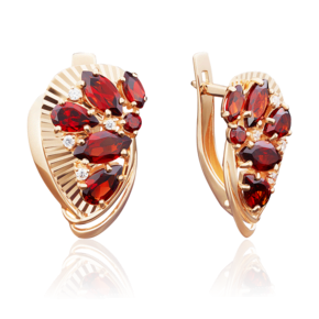 Серьги с английским замком из красного золота с гранатами и фианитами 02-3936-00-210-1110-46