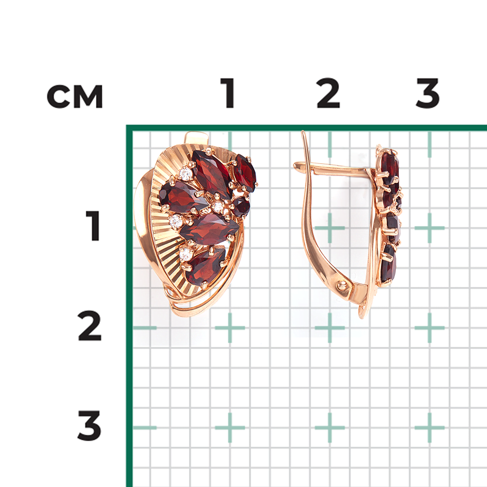Серьги с английским замком из красного золота с гранатами и фианитами 02-3936-00-210-1110-46