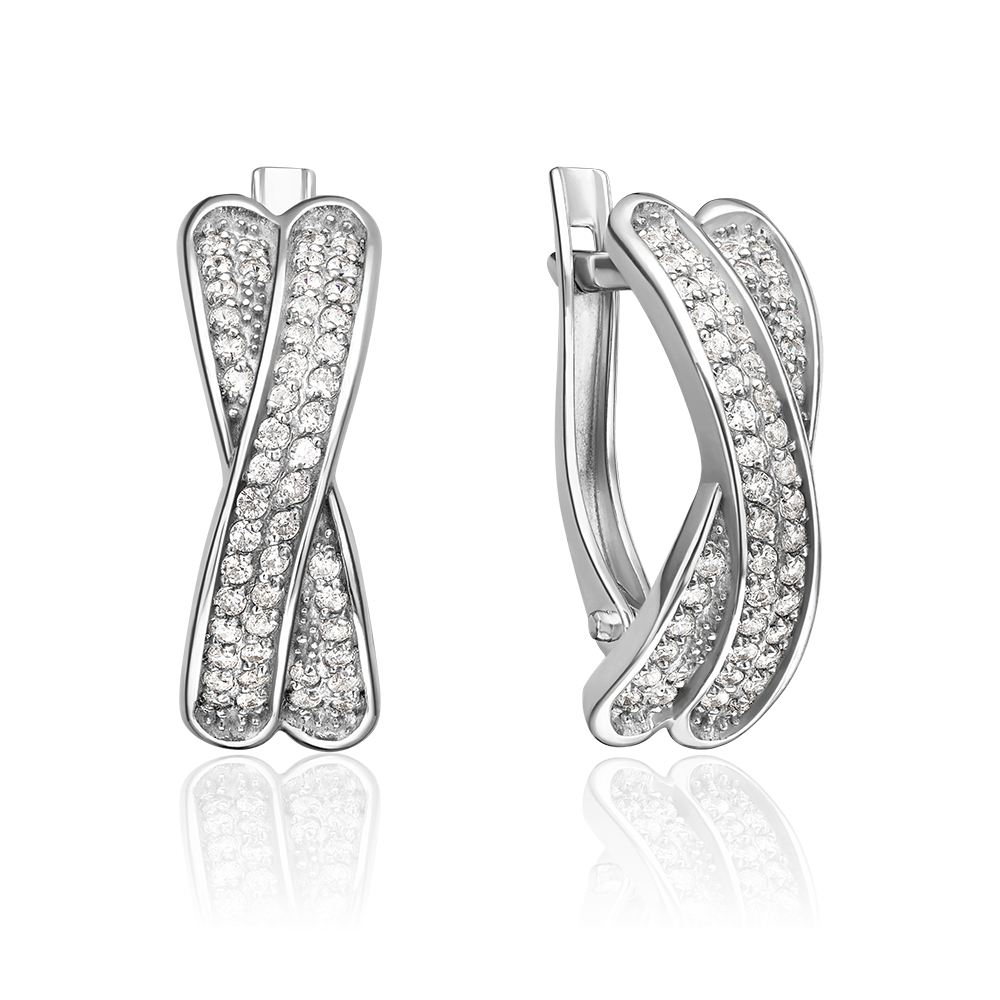 Серьги с английским замком из серебра с фианитами 02-1558-00-401-0200