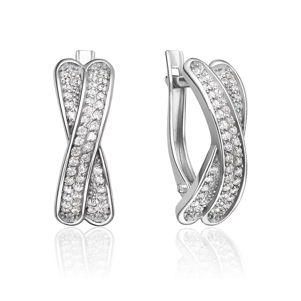 Серьги с английским замком из серебра с фианитами 02-1558-00-401-0200