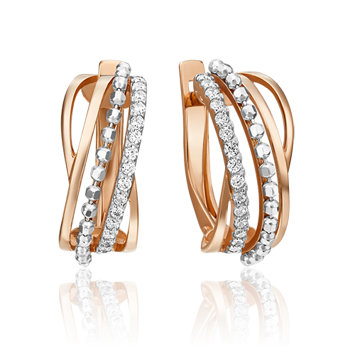 Серьги с английским замком из комбинированного золота с фианитами 02-4533-00-401-1111-24