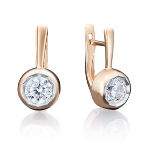 Серьги с английским замком из красного золота с фианитом 02-3725-00-501-1110-38