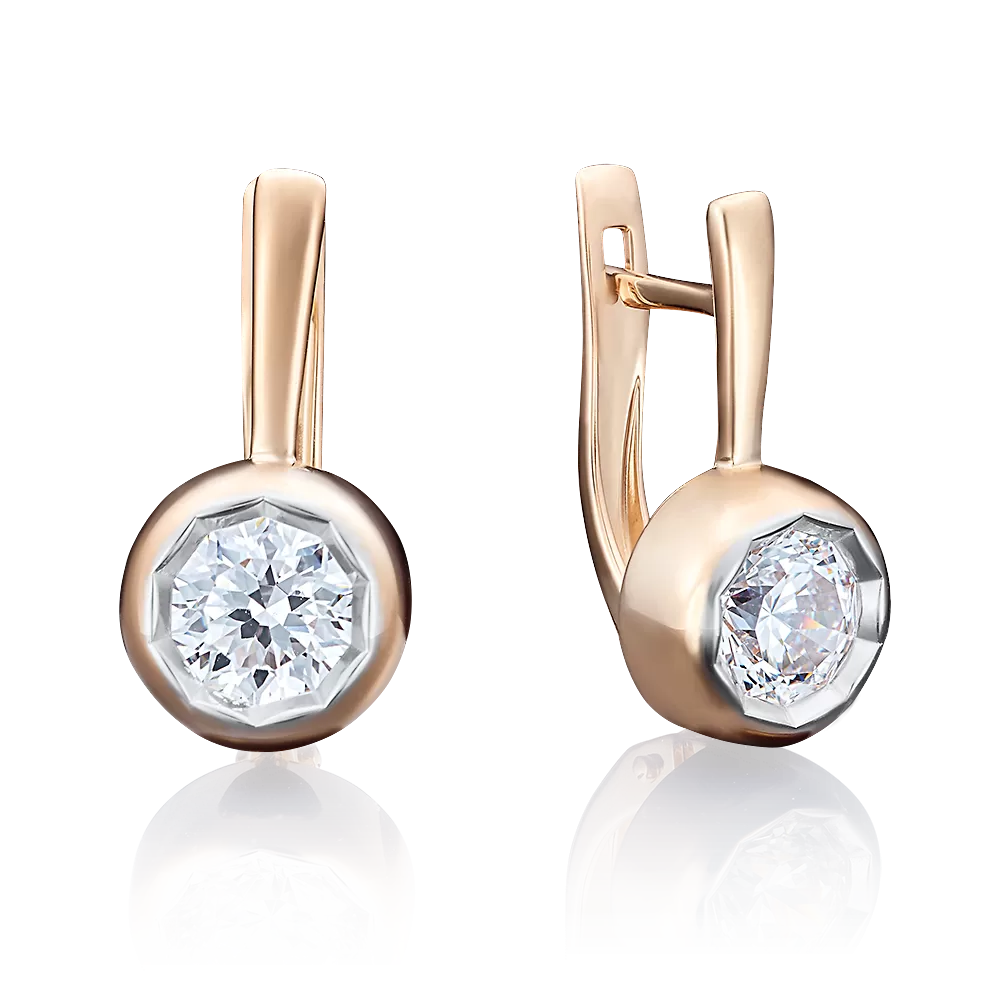 Серьги с английским замком из красного золота с фианитом 02-3725-00-501-1110-38