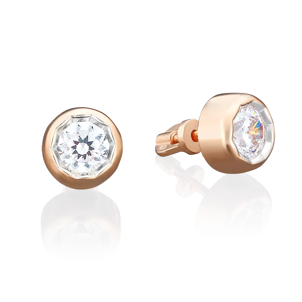 Серьги-пусеты из красного золота с фианитом 02-3726-00-501-1110-38