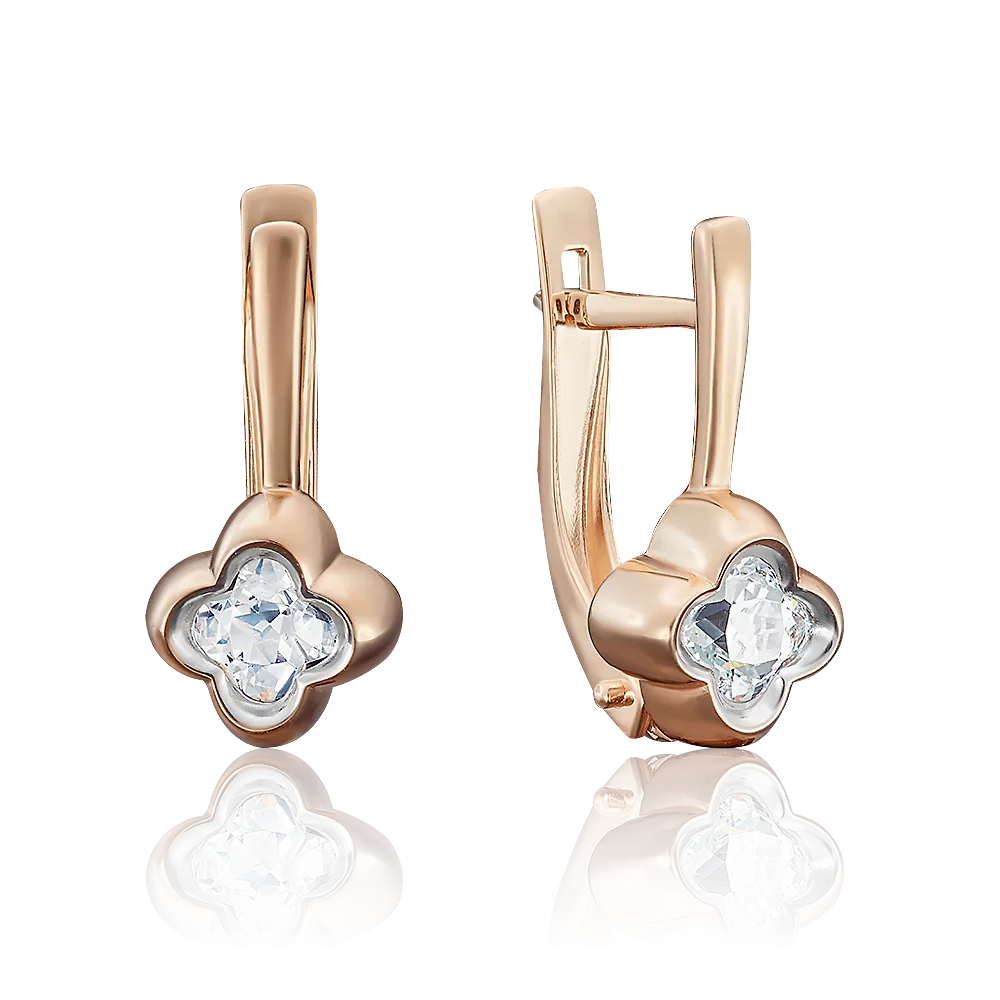 Серьги с английским замком из красного золота с фианитом 02-3727-00-501-1110-38
