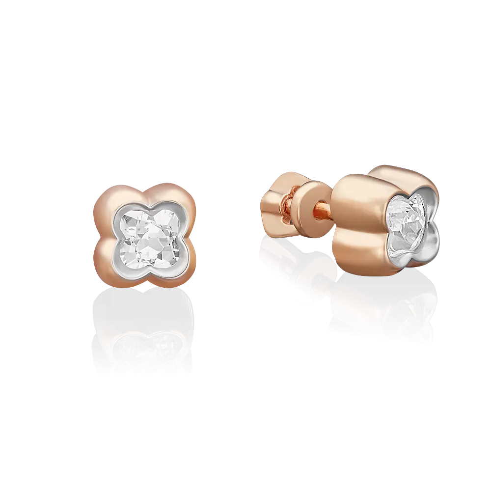 Серьги-пусеты из красного золота с фианитом 02-3728-00-501-1110-38