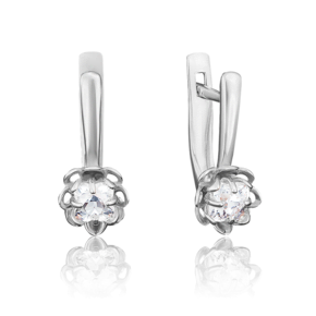 Серьги «Хризантемы» с английским замком из белого золота с фианитом 02-3729-00-501-1120-38