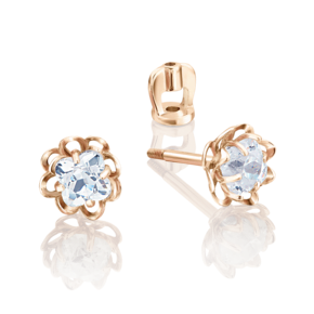 Серьги-пусеты «Хризантемы» из красного золота с фианитом 02-3730-00-501-1110-38