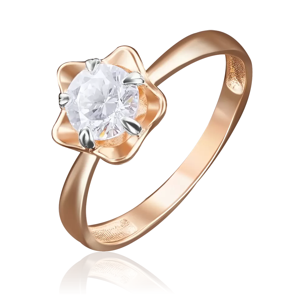 Помолвочное кольцо из красного золота с фианитом 01-4878-00-501-1110-38