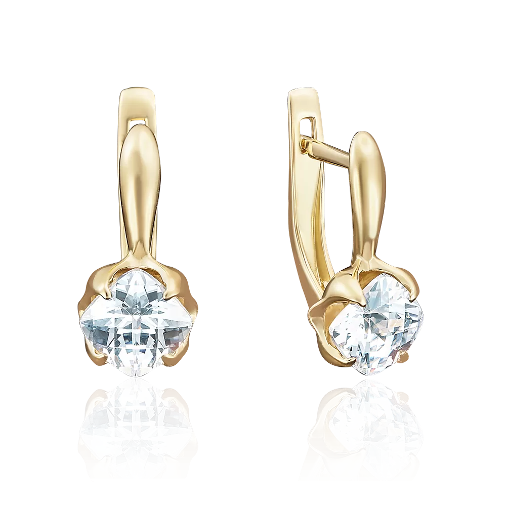 Серьги с английским замком из лимонного золота с фианитом 02-3731-00-501-1130-38