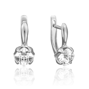 Серьги с английским замком из белого золота с фианитом 02-3731-00-501-1120-38