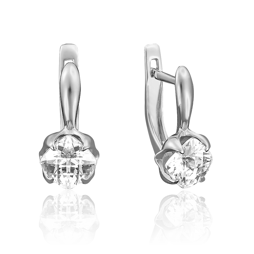 Серьги с английским замком из белого золота с фианитом 02-3731-00-501-1120-38